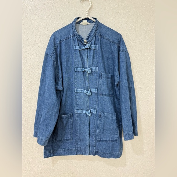 East Bay Mercantile Jackets & Blazers - East Bay Mercantile Denim Jacket Chinese Style Frog Closure Trendy Chore Coat M